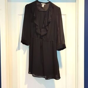 H&M Ruffle front black mini dress
